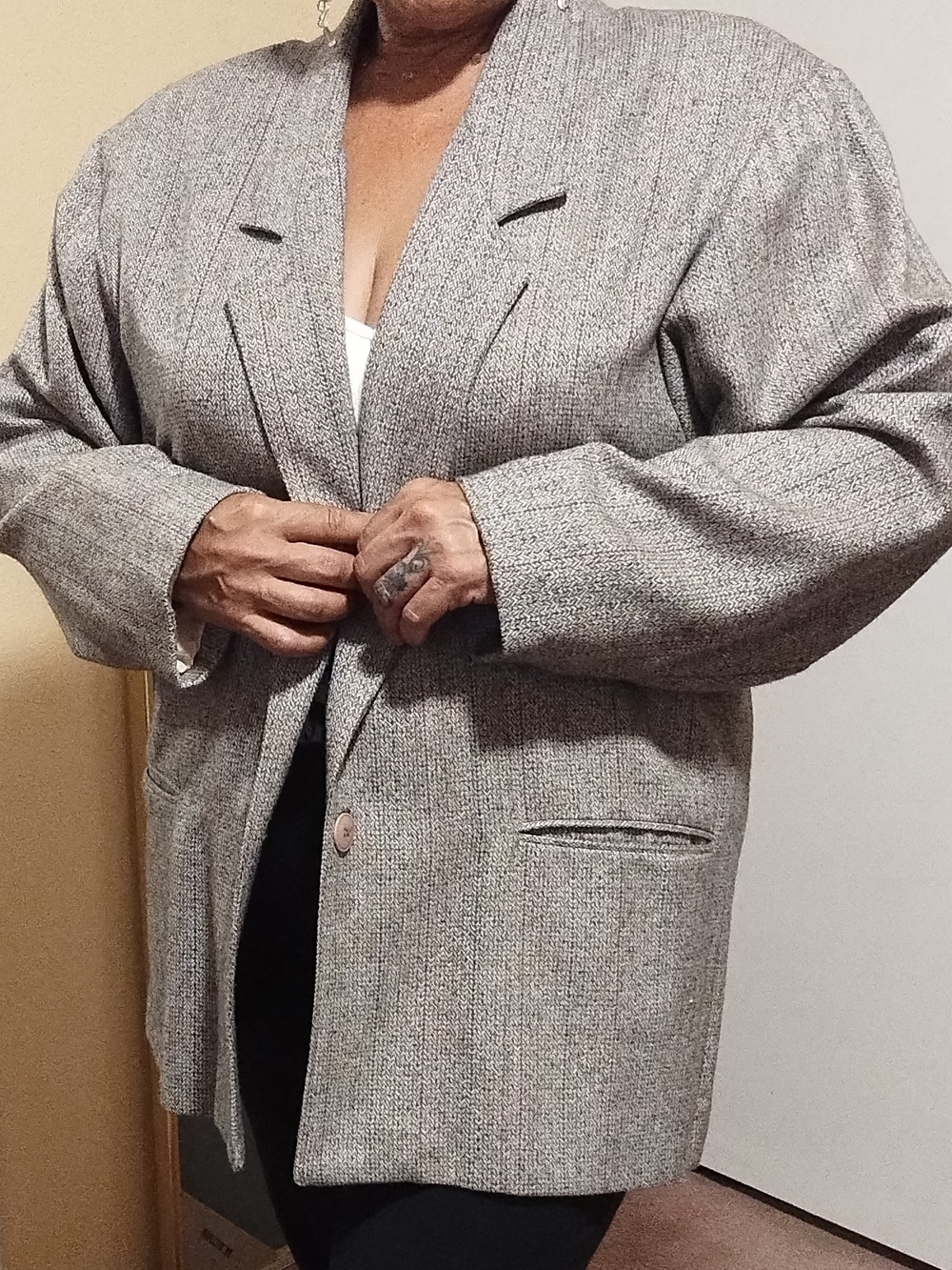 Aldofo Women's Gray Tweed Blazer Jacket - Classic Oversized Coat